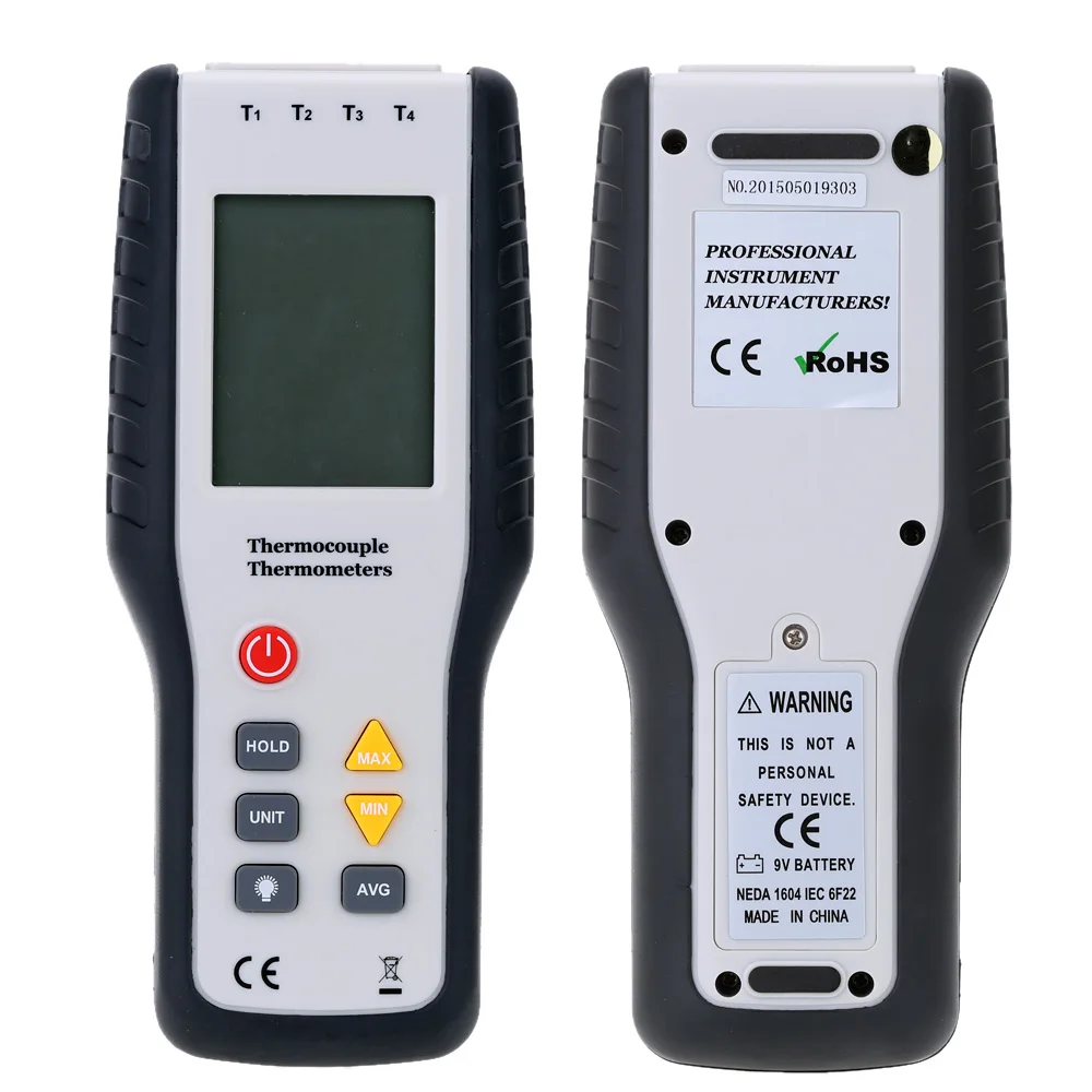 

Handheld Digital 4 Channel Thermometer High Temperature Meter K Type Thermocouple Sensor -200~1372Degrees/-328~2501F