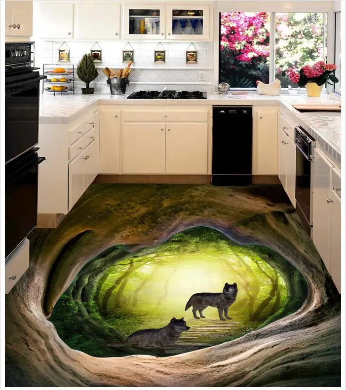 Водонепроницаемая Настенная роспись для пола лес 3D обои пол гостиной фото на