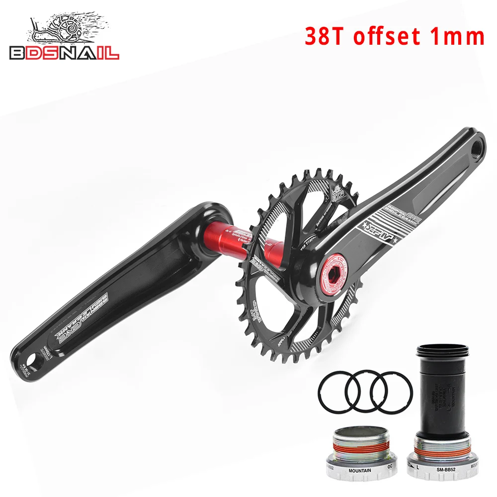 Black 38T Set 1mm Велосипедная кривошипная рукоятка, комплект рычага, MTB шатун для горного велосипеда, алюминиевая велосипедная кривошипная звездочка, комплект с нижним кронштейном 170 мм - Цвет: Black 38T Set 1mm