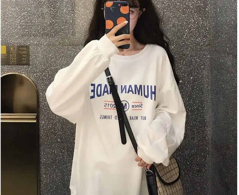 Осенняя Толстовка Femme корейский стиль Ulzzang Harajuku тонкие свободные толстовки женские повседневные Пуловеры с длинными рукавами толстовки Топы