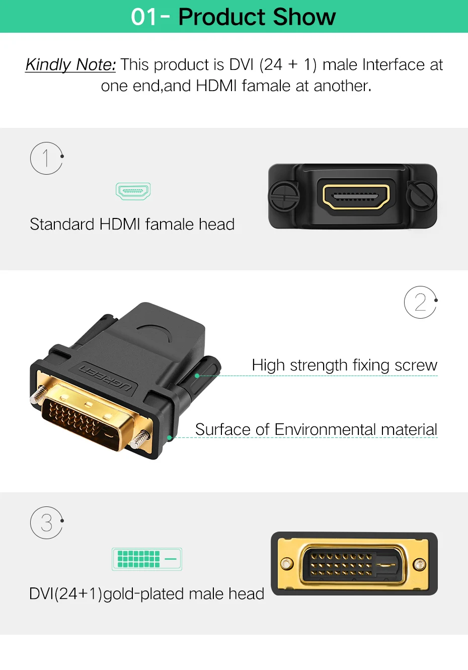 Ugreen HDMI к DVI 24+ 1 адаптер мама-папа 1080P HD ТВ конвертер DVI разъем для ПК PS3 проектор ТВ коробка