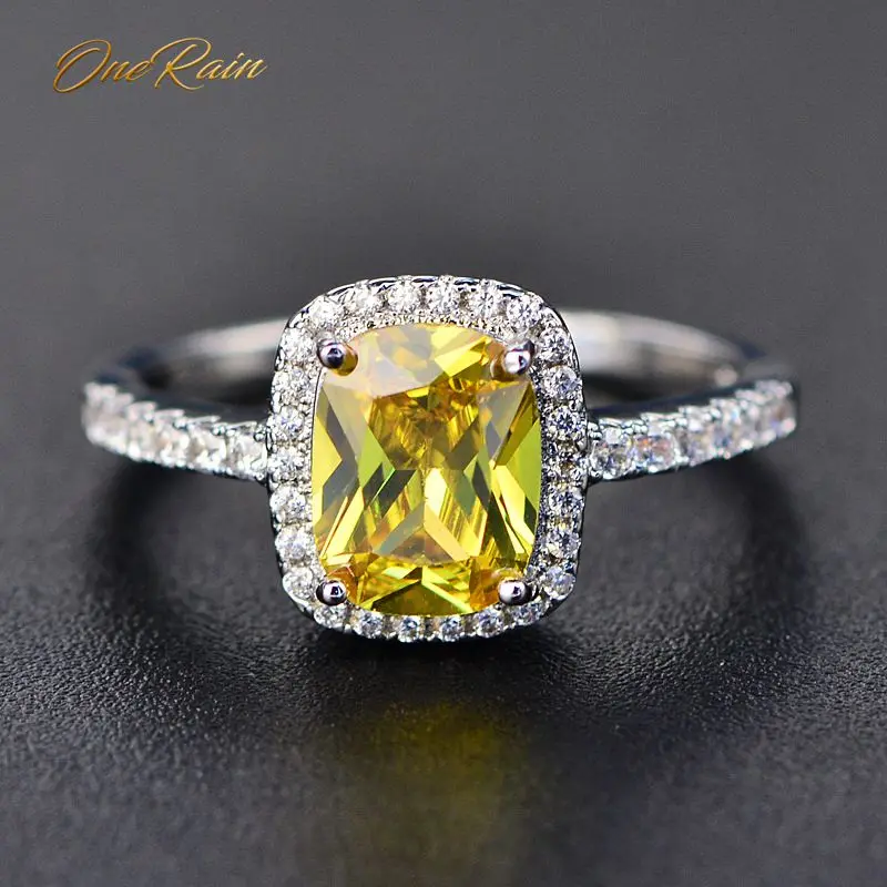 OneRain Classic 100% 925 Sterling Silver Citrine Gemstone White Gold Couple Anniversary Ring Fine Jewelry Wholesale Size 5-11 | Украшения и