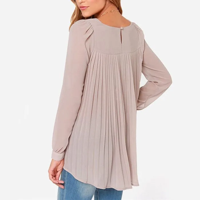 2018 модные женские блузки с длинным рукавом рубашки топ плиссированная шифоновая