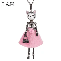 lovely dress cat doll girl rhinestone pendant necklace women statement chain necklaces pendants for women jewelry gift