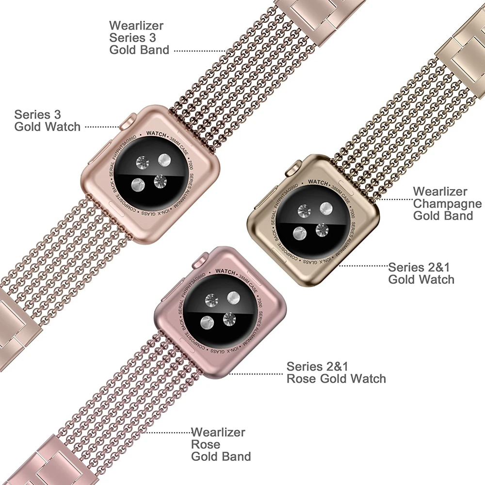 Wearlizer для Apple Watch ремешок 38 мм iWatch сетчатая петля Миланский ремешок из нержавеющей стали замена Широкие ремешки для Apple Watch
