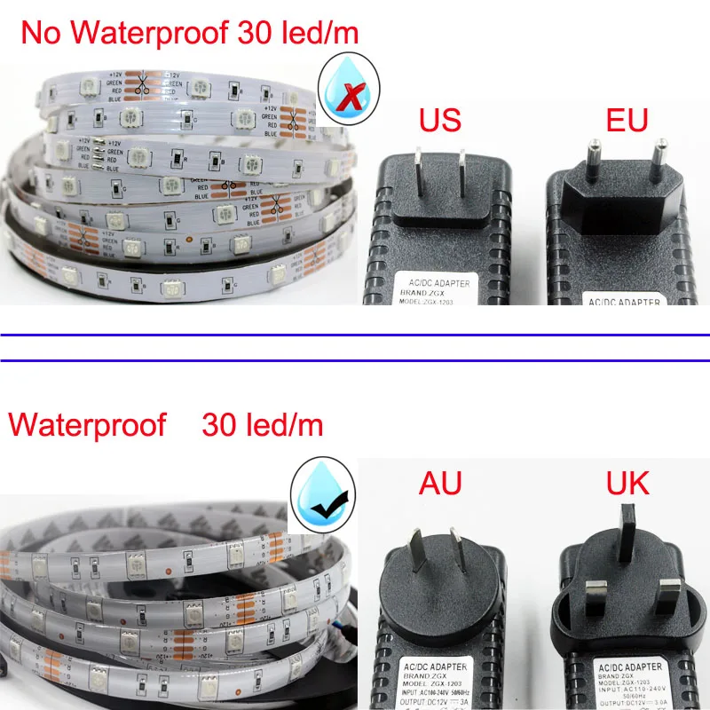 SMD 5050 RGB светодиодный светильник с сенсорным пультом дистанционного управления 30 светодиодный/м гибкий IP 65 водонепроницаемый неоновый светильник лента DC 12 В адаптер