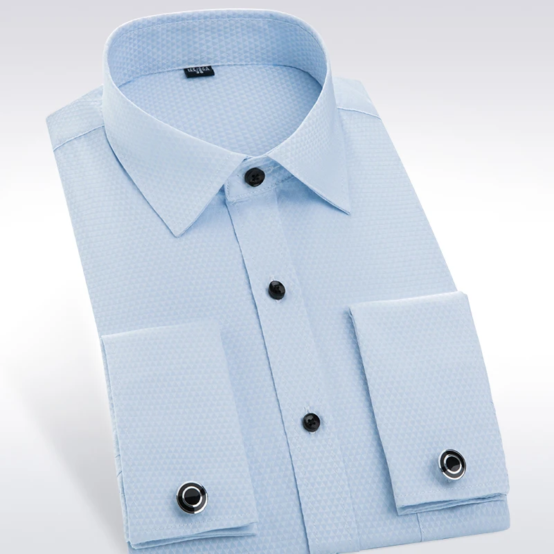 

2020 French cufflinks men long sleeve shirt Party dress wedding business groomsman pure color shirt