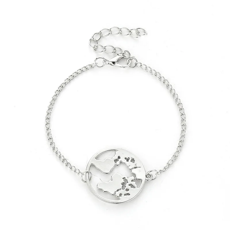 World Map Stainless Steel Bracelets For Women Simple Adjustable Gold Silver Vintage Jewelry Earth Day Gifts Christmas | Украшения и