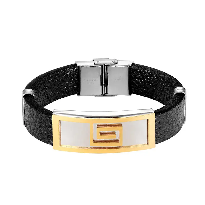 JAAFAR высококачественный модный браслет из кожи и нержавеющей стали мужской с