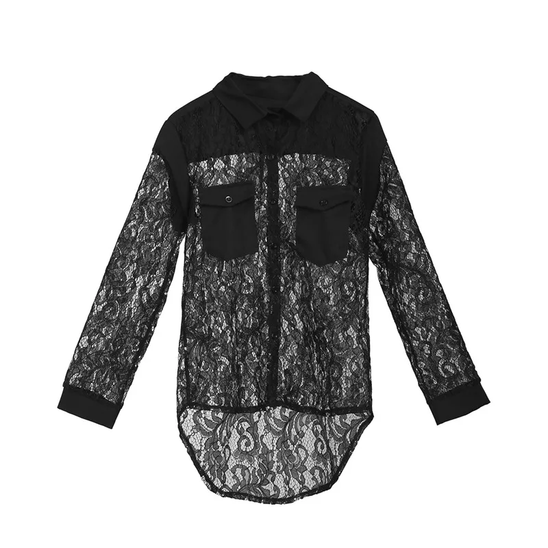 Женская кружевная блузка с длинным рукавом Повседневная Свободная цветочным