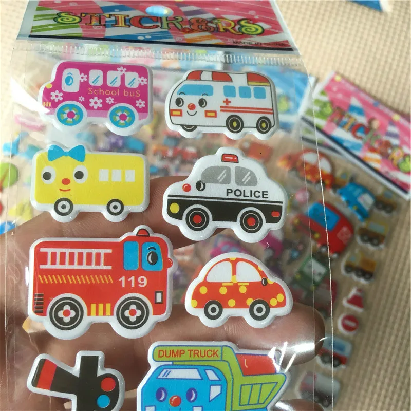 6PCS / lot Mixed Cartoon Bubble Stickers Transport Cars Children Kids Girls &amp Boys Decoration Christmas Gift | Игрушки и хобби