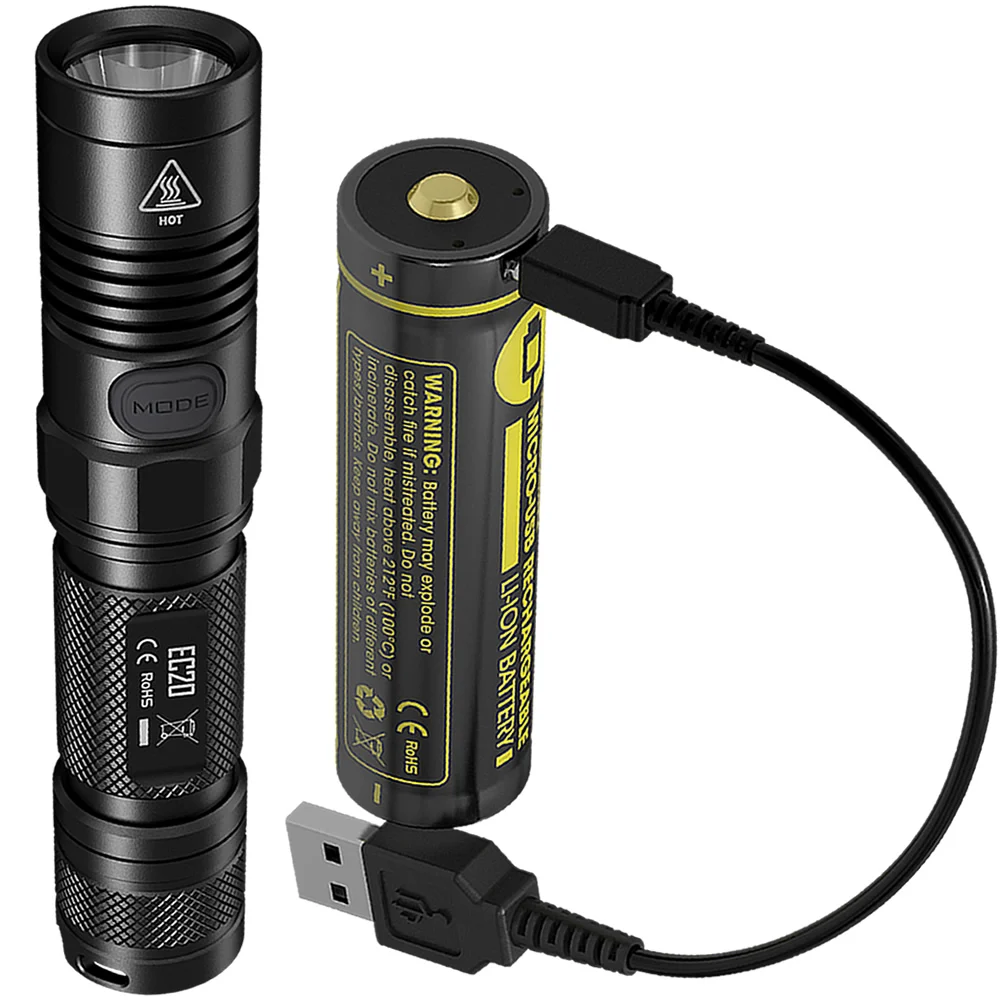 NITECORE EC20 фонарик+ 18650 USB порт Прямая зарядка батарея+ USB кабель водонепроницаемые фонарики для кемпинга высокой мощности