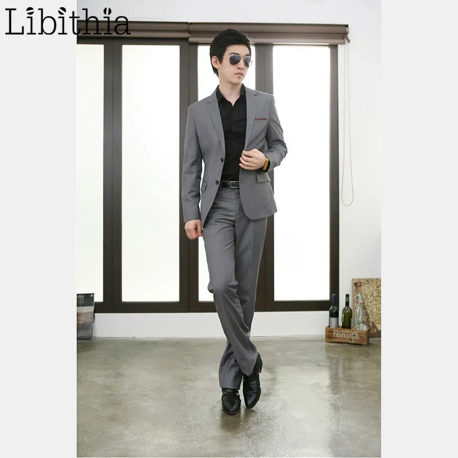 (Пиджак + брюки галстук) мужские темно серые костюмы мужской костюм Homme Slim One/Two Buttons