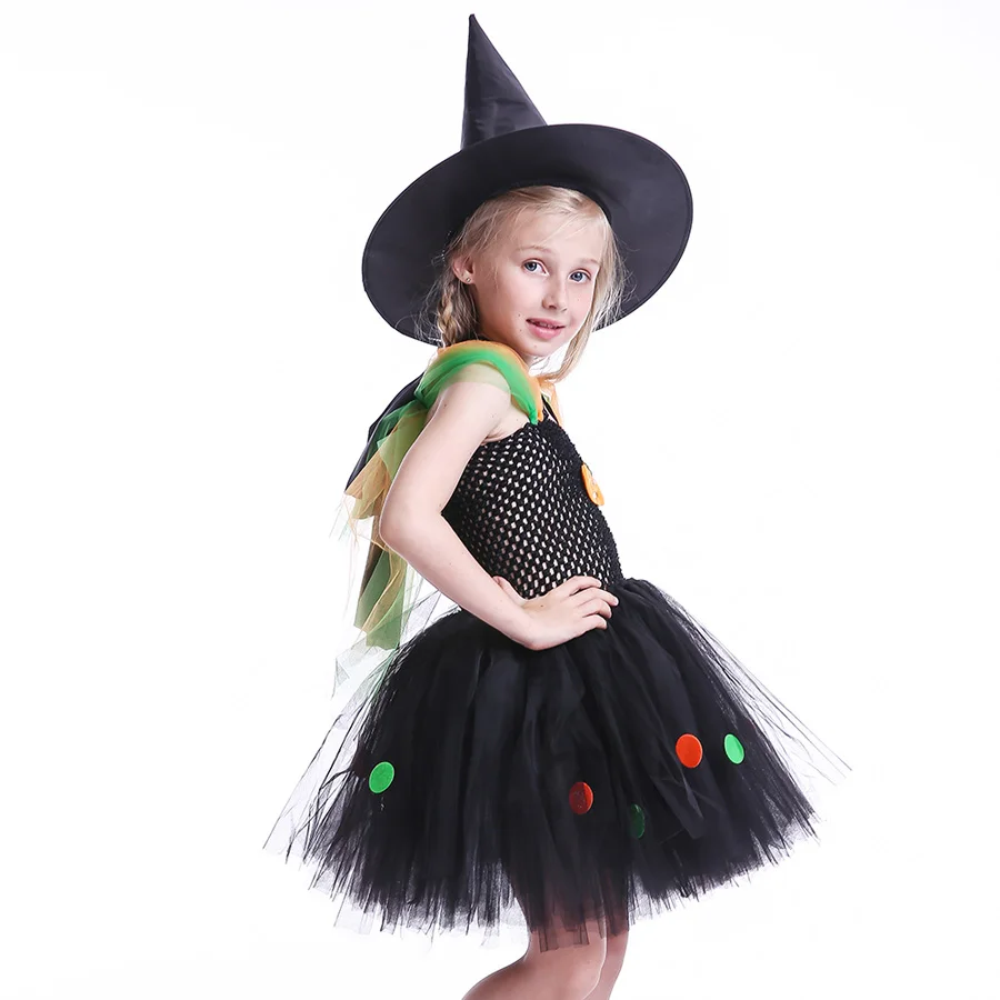 Черные платья для маленьких девочек костюм ведьмы на Хеллоуин разноцветные в