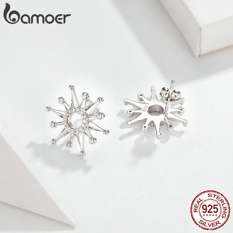 Bamoer, серьги-гвоздики для женщин с сияющим фейерверком, прозрачный кубический цирконий, сережки из стерлингового серебра 925, роскошные ювелирные изделия SCE640