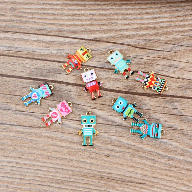 

100pcs 14*22mm diy jewelry Printing patterns berloques para pulsera alloy Printing robot charms pendant for bracelet CH0031