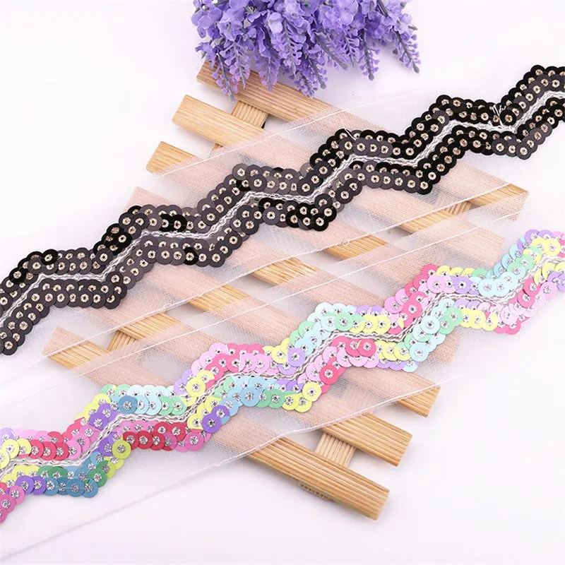 Цветные блестки кружевная лента вышивка волнистые Национальный костюм отделка