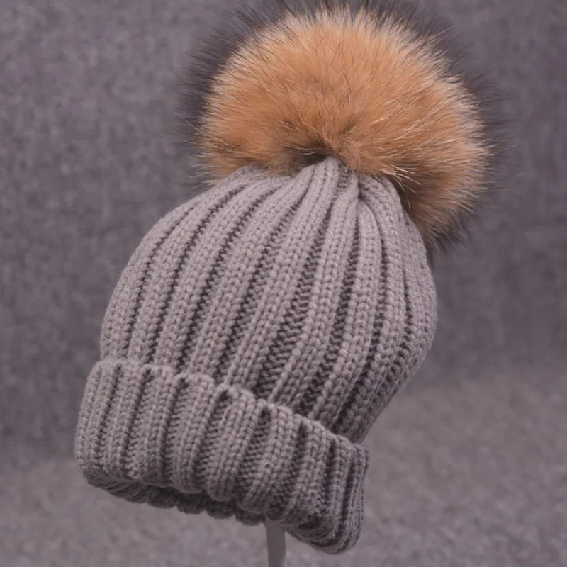 15 см большой шарик Мужская и женская шапка из натурального меха енота Толстая