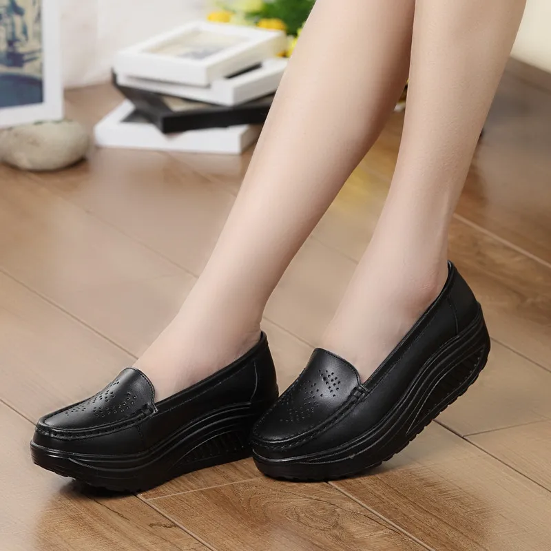ROLCCGIO Fashion Sneakers loss Weight Women Swing Genuine Leather Fun Solid Breathable Platform Wedges Shoes | Обувь