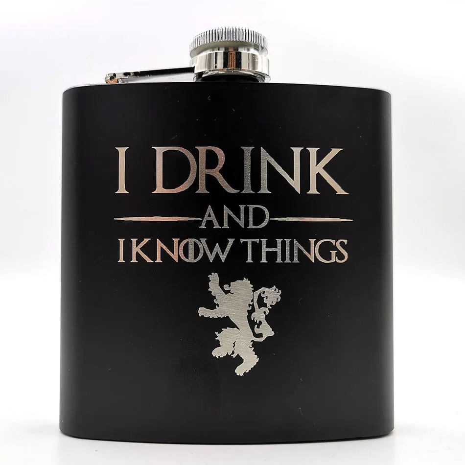 6 унций фляжка-Игра престолов "I Drink and I Know Things" с порошковым покрытием из нержавеющей стали steelLaser Выгравированная идея для фанатов GOT