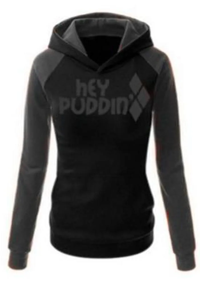 Hitmebox Suicide Squad Harley Quinn Cosplay Costumes Casual Sports Hooded Sweatshirts ladies Fleece Colorblock Tops Hoodies - Цвет: Серый