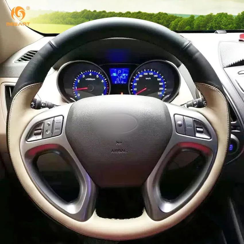 MEWANT черный кожаный бежевый кожаный чехол рулевого колеса автомобиля для hyundai ix35 Tucson 2 2011- аксессуары для интерьера запчасти