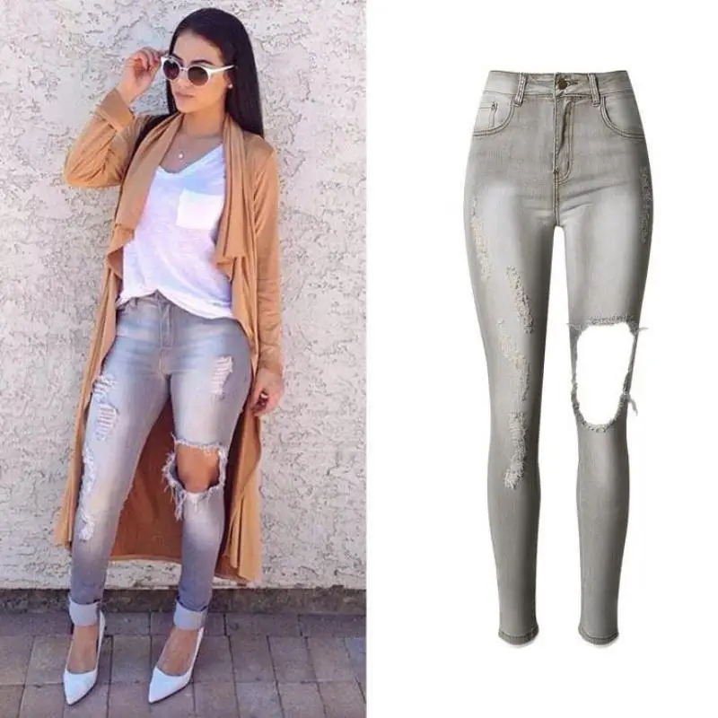 Suvance весенние модные рваные Высокая талия эластичный хлопок зауженные джинсы