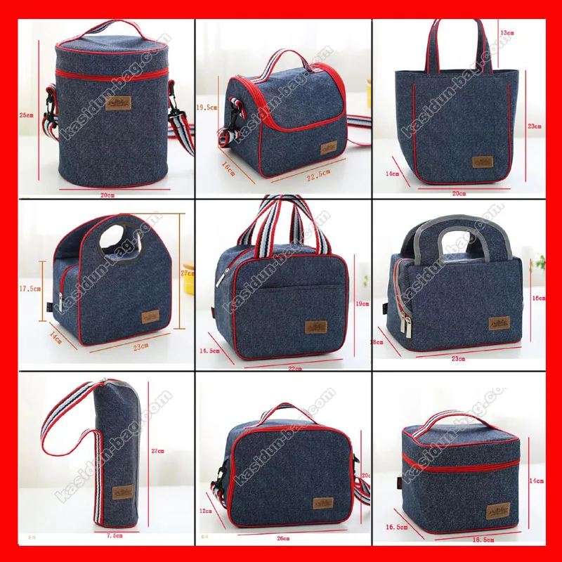 

2pcs/lot 9 sizes available denim insulated lunch bag thermal cooler