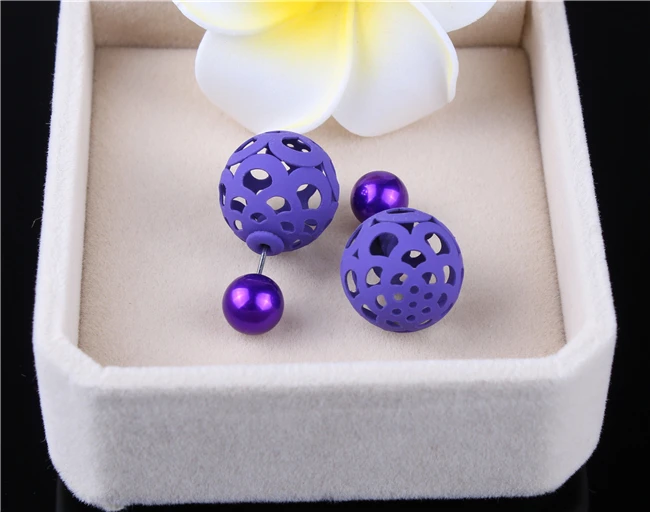 Серьги пусеты 2016 разноцветные большой полый металлический шарик двусторонние