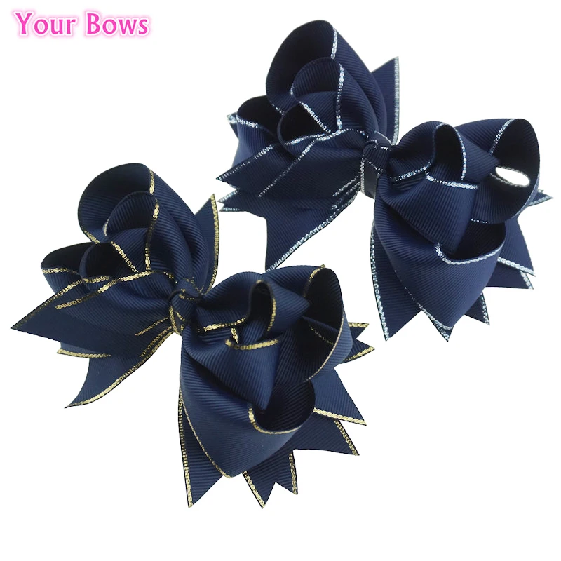Банты твои 1 шт. 5 дюймов темно синий бутик банты для волос девочек шпильки ленты