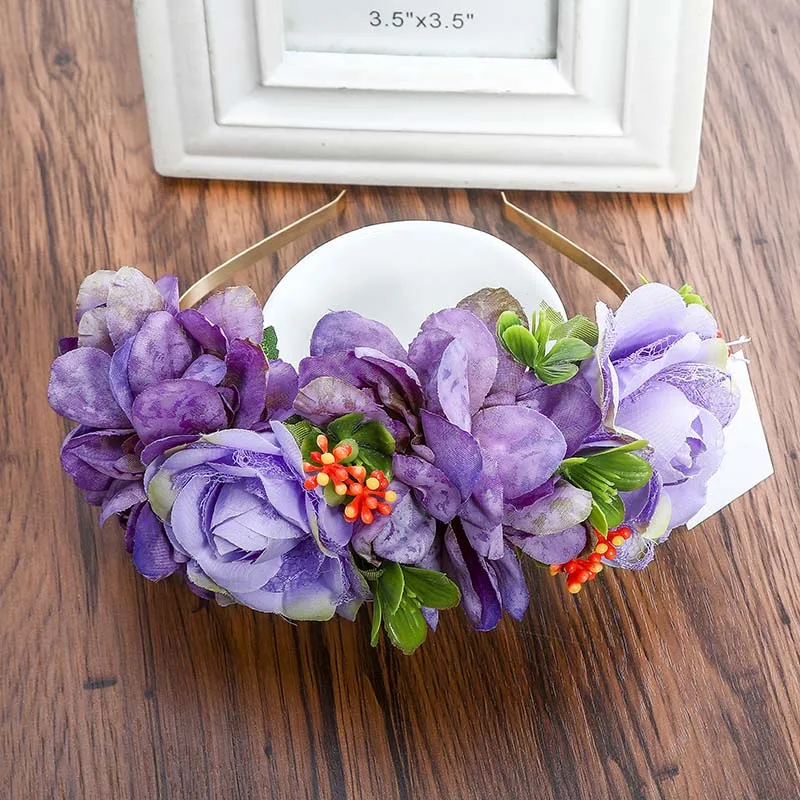 Purple Haimeikang модная цветочная ткань повязка для волос реалистичные фрукты кружева бутон повязки для женщин 3 цвета пляжные свадебные аксессуары для волос - Цвет: Purple