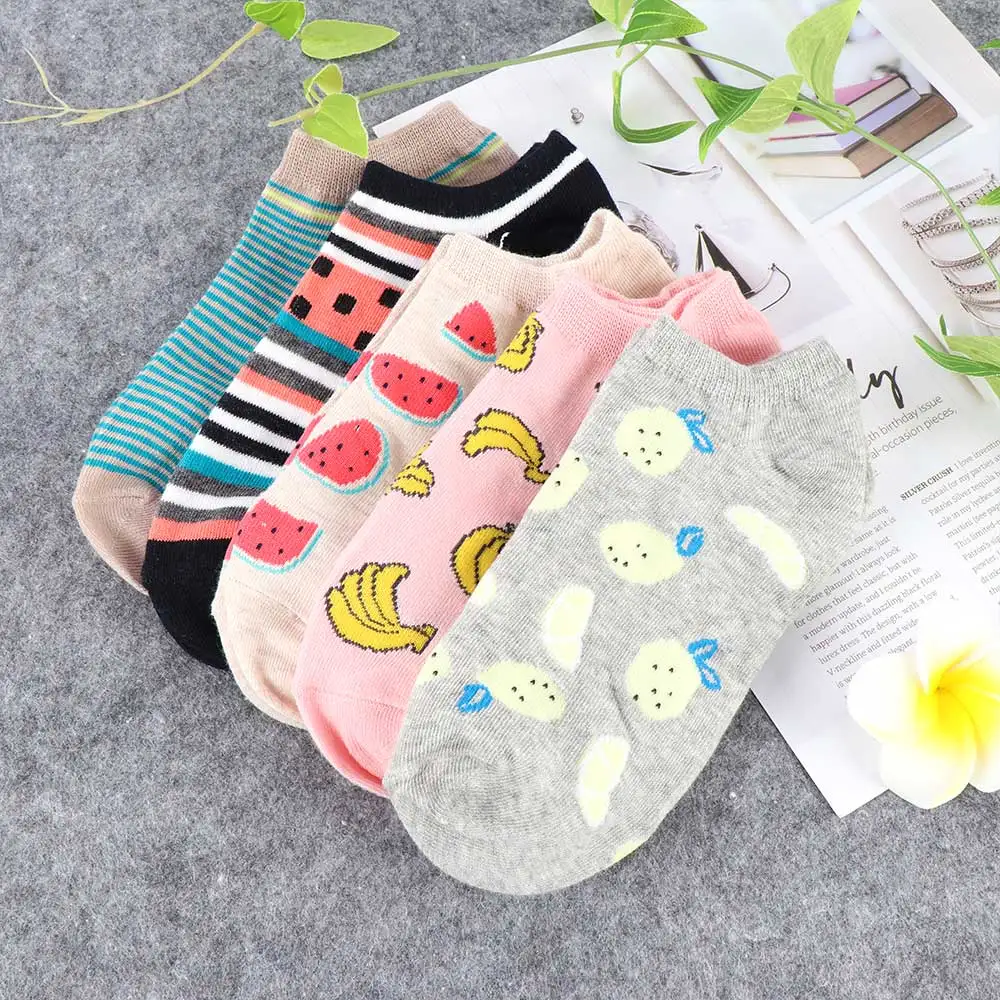 Модные Хлопковые женские носки башмачки для девочек яркие короткие с фруктами