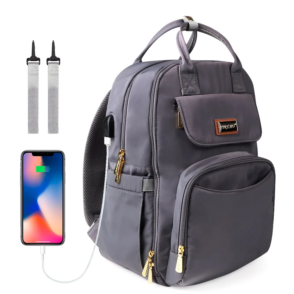 Gray Модная сумка для мам, многофункциональная USB сумка для подгузников, Большая вместительная сумка для детских колясок, рюкзак для путешествий для мам - Цвет: Gray
