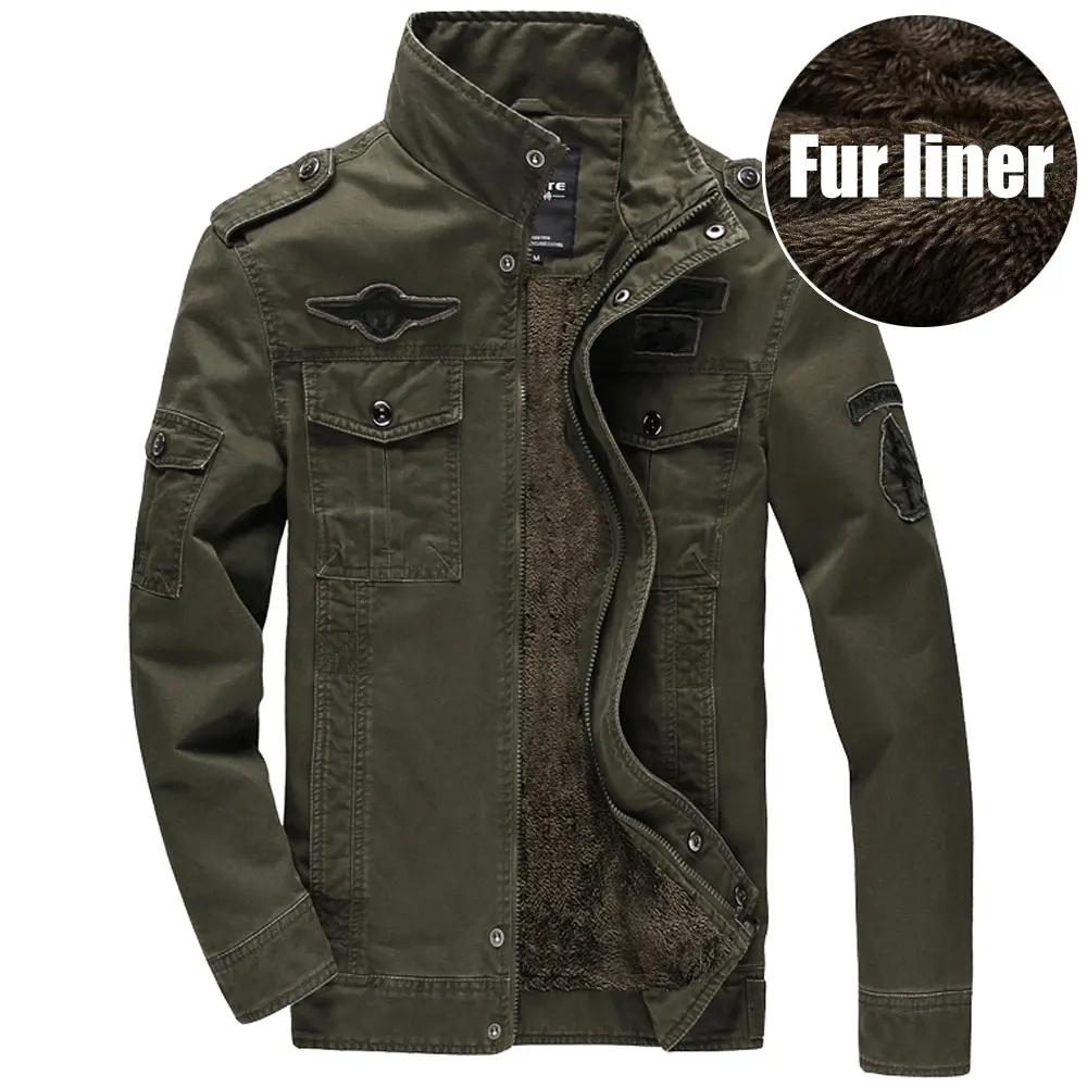 Fur liner Army Повседневные мужские военные армейские куртки размера плюс 6XL бренд дизайн летающая верхняя одежда Хлопковая мужская куртка с вышивкой для зимы - Цвет: Fur liner Army