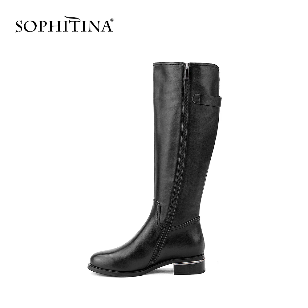 SOPHITINA/новые зимние женские сапоги до колена Однотонные из натуральной кожи на