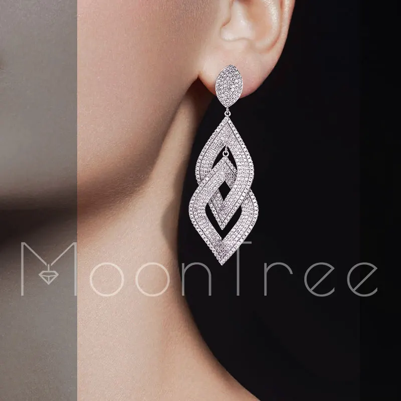 MoonTree 70 мм Роскошные два в Форме Призмы длинные висячие серьги со светящимся кубическим цирконием женские свадебные обручение платье большие серьги