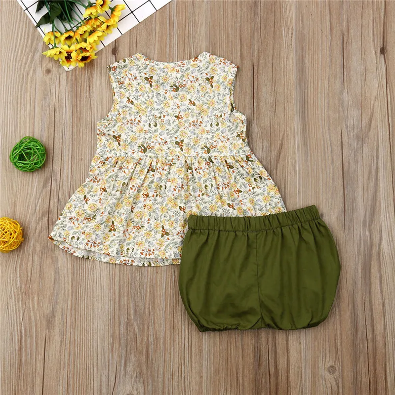 Повседневный комплект одежды из 2 предметов для маленьких девочек топы и шорты с