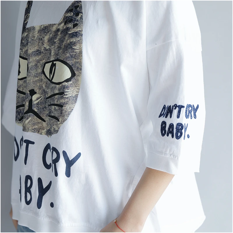 Большие размеры Kawaii Cat с буквенным принтом Футболки женские harajuku большие 4XL 5XL
