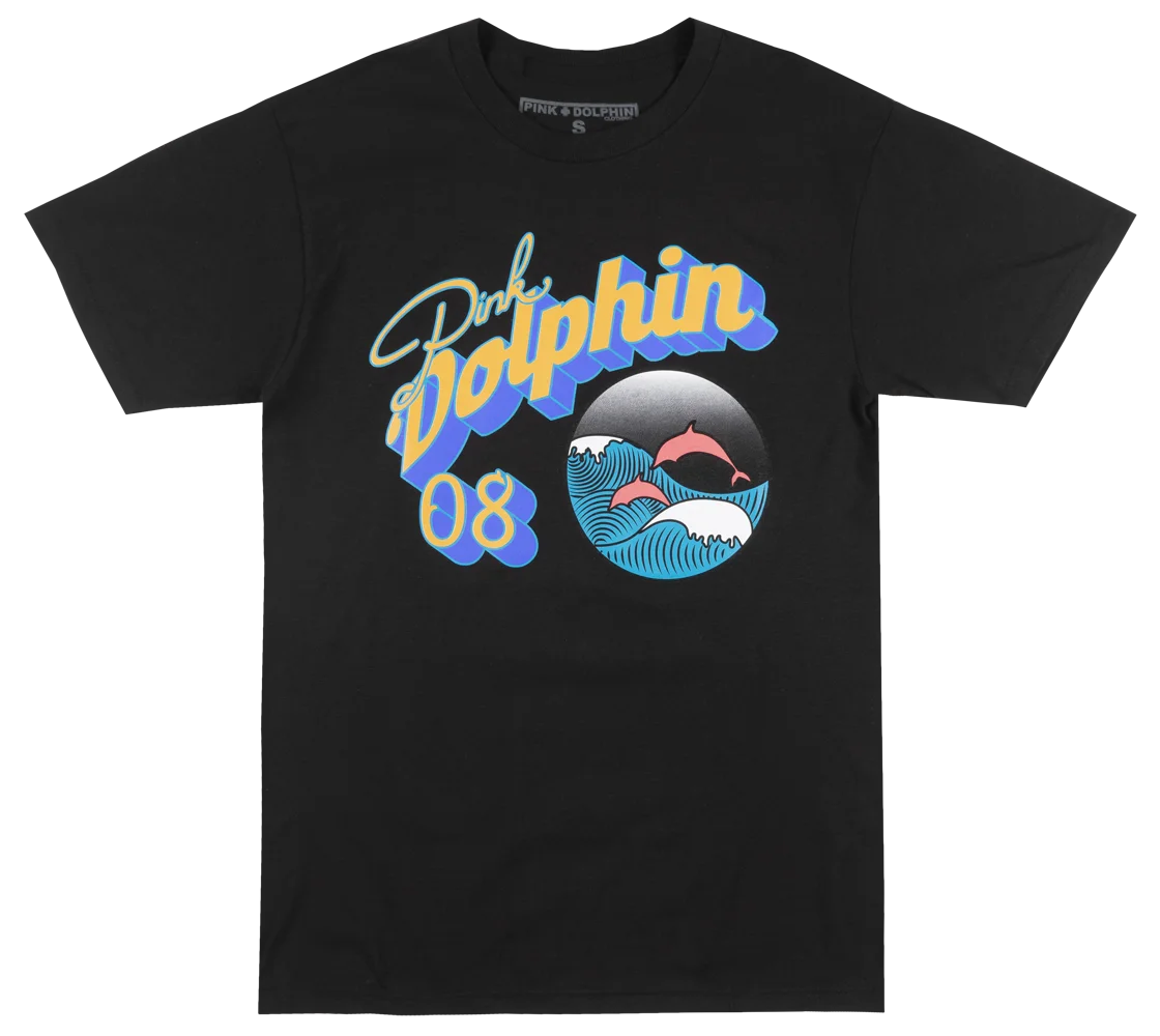 Розовый дельфин портрет футболка с пузырьками черные мужские легенды уличная