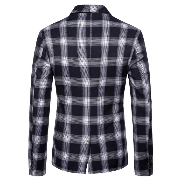 Mens Long sleeve fashion Dance brand Blazer Wedding Stage grid pattern Business affairs Suit Jackets dropshipping Slim top coats
