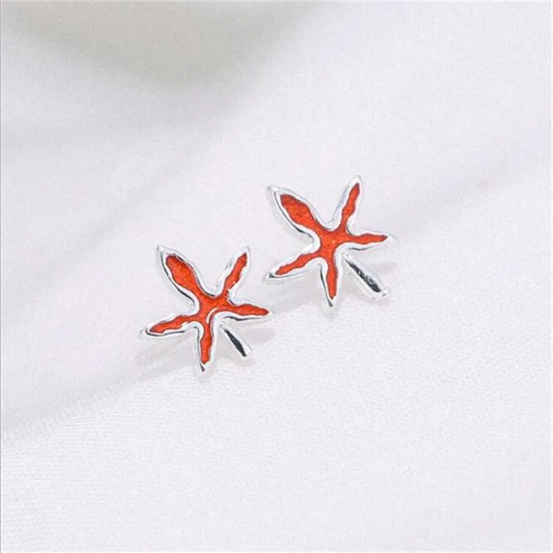 LULU-PIG 925 Silver Ear Stud Korean Version Artistic Fresh Temperament Lovely Red Maple Leaf Oil E0550 | Украшения и аксессуары