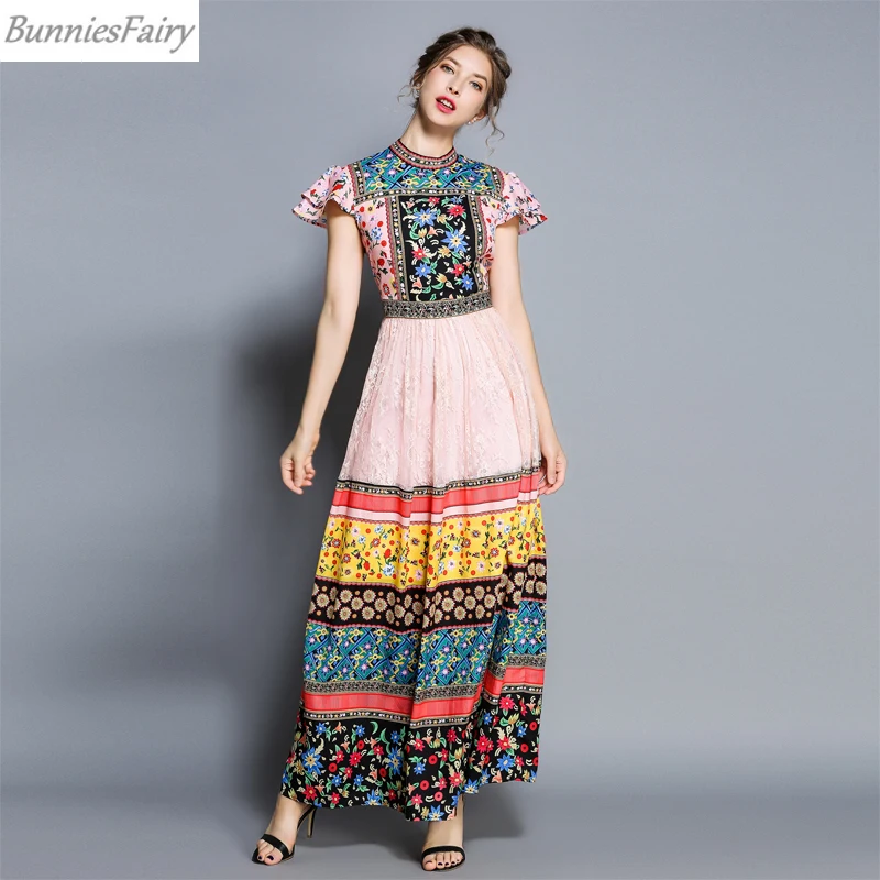 BunniesFairy 2019 летнее женское богемное Бохо этнический стиль винтажное цветочное Розовое Кружевное Лоскутное