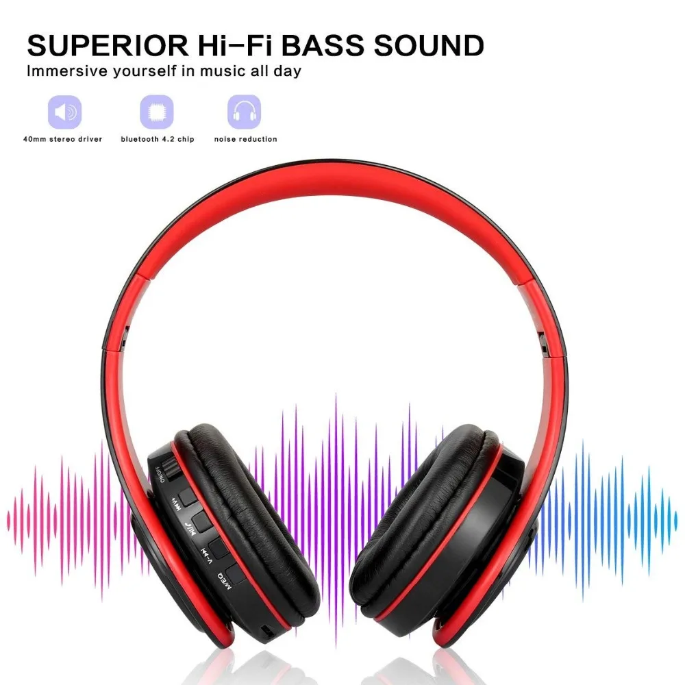 Наушники Bluetooth Складные Hi Fi глубокие басы Беспроводные наушники с микрофоном и