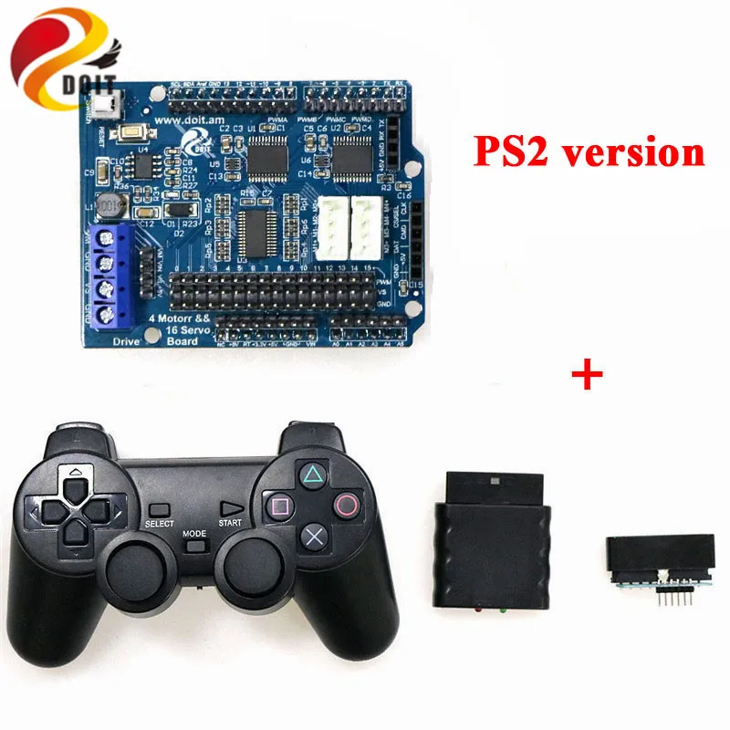 PS2 Version 2ch 4ch DC мотор драйвер 16 способ сервопривод щит для Arduino 2wd 4wd RC умный робот танк Автомобиль DIY Роботизированная рука робототехники - Цвет: PS2 Version