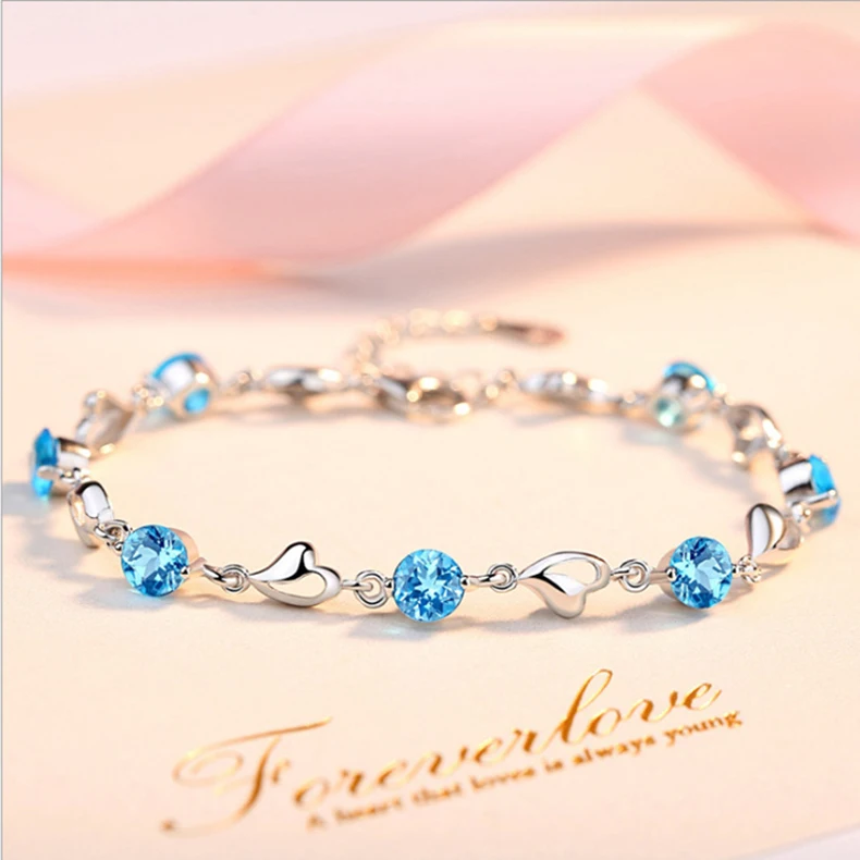 Женский серебряный браслет в форме сердца с кристаллами Diomand с элементом Swarovski ювелирные изделия для невесты Шарм кубический циркон прозрачные браслеты CZ подарок