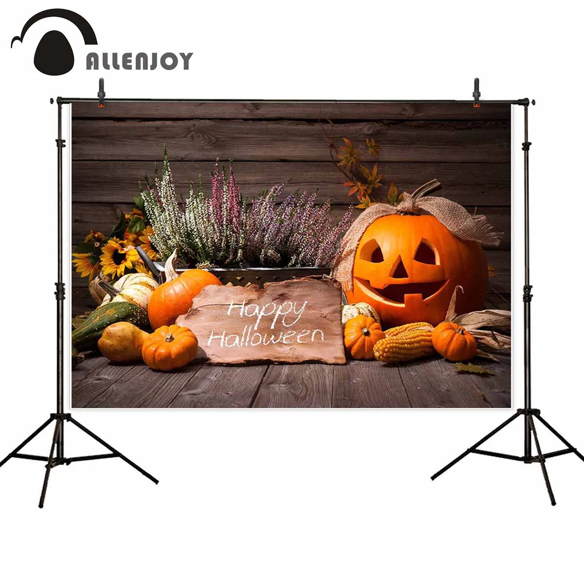 

Allenjoy фоны для фотостудии Счастливого Хэллоуина тыквы корны Подсолнух винтажный деревянный фон праздничный фотосессия