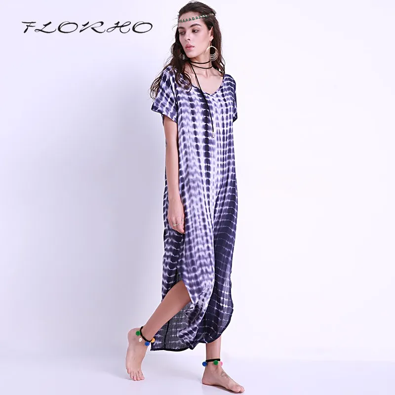 Женское платье свободное элегантное летнее Пляжное с разрезом по бокам коротким