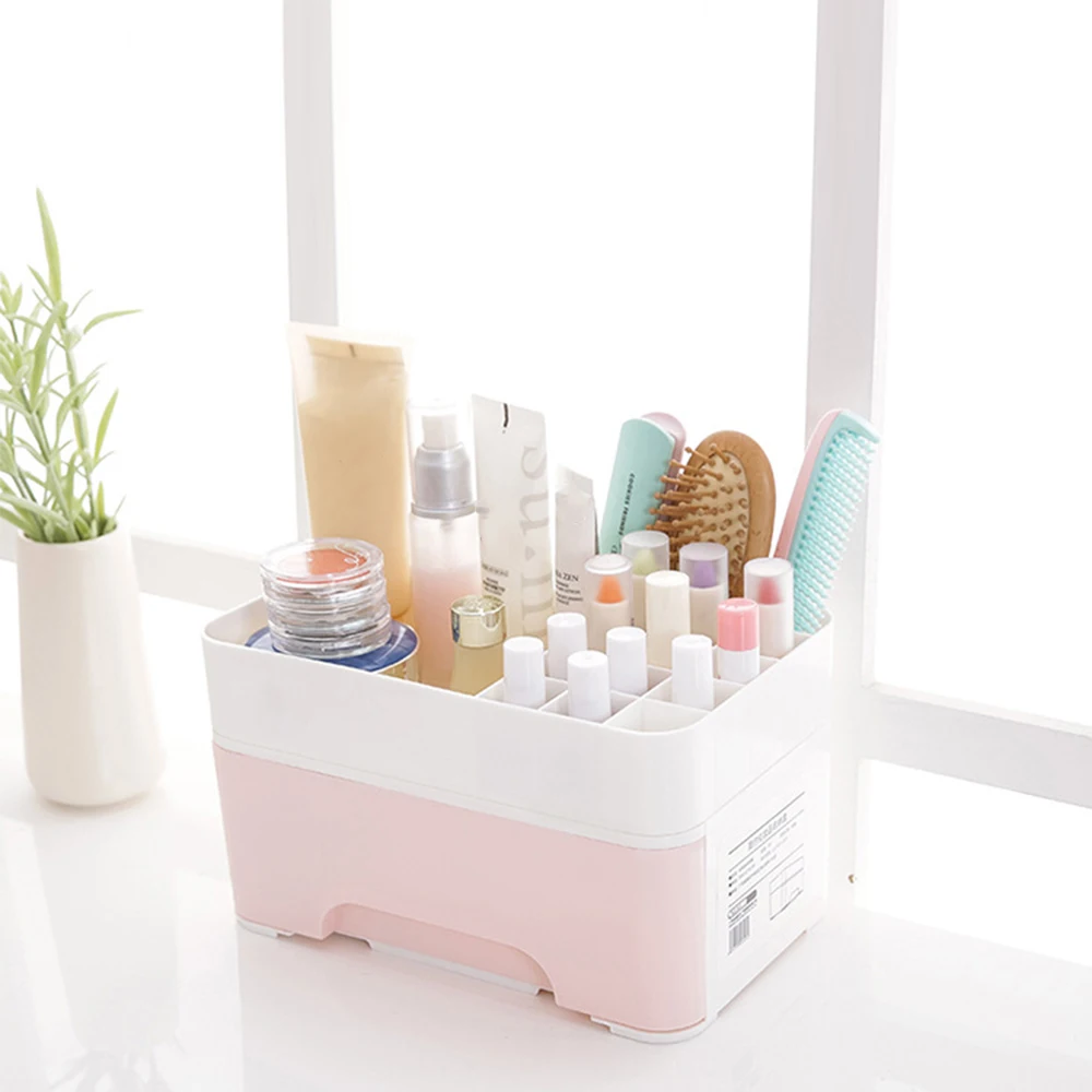 1PCs Plastic Cosmetics Makeup Organizer Make Up Brush Storage Box With Drawer Multifunction Desktop Jewelry Case Storage Box
