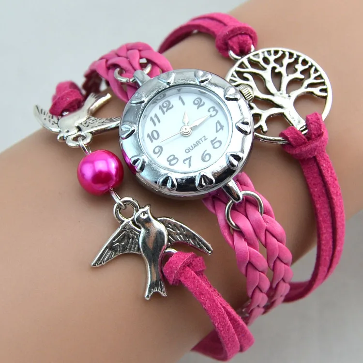 Оптовая продажа модный замшевый тканевый браслет с бусинами в виде птиц дерева