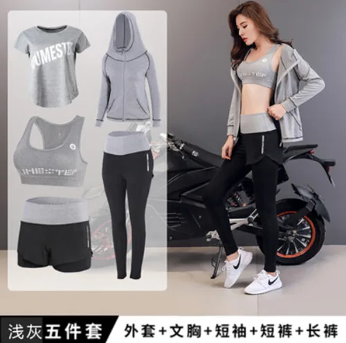 5 piece set 3 Большие размеры, женский спортивный комплект из 5 предметов, быстросохнущие штаны с высокой талией Для Йоги+ шорты+ футболка+ бюстгальтер+ пальто, одежда для фитнеса, тренажерного зала, комплекты для улицы 4XL - Цвет: 5 piece set 3